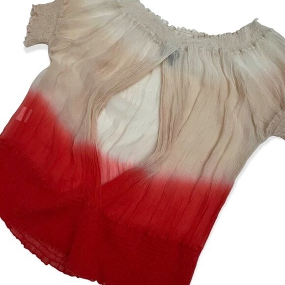 Y2K Bebe Off The Shoulder Silk New Rio Red Ombré Tie Dye Open Back Gauze Top - Picture 4 of 9